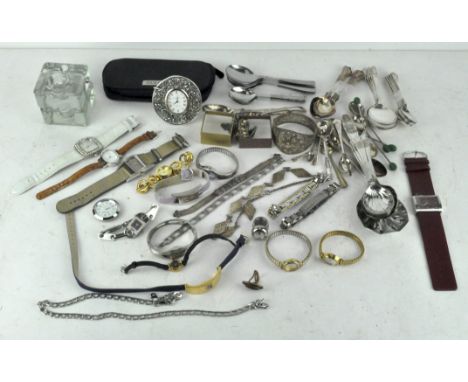 A collection of silver plated flatware together with a selection of vintage wristwatches