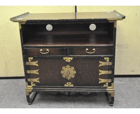 A vintage Oriental cabinet with brass detailing to the front, 72cm x 82cm x 43cm