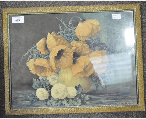 M Streckenbach, floral print of poppies, framed and glazed, mid-20th century, 39.5 cm x 30 cm