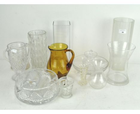 A collection of assorted cut glass and other glassware, including bowls jugs and vases. Tallest 31cm