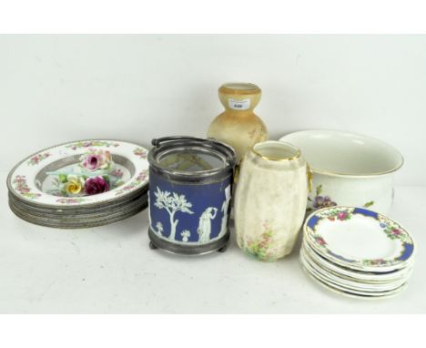 Assorted ceramics, to include a Grainger &amp; Co Worcester vase (AF) Wedgwood biscuit barrel and other items