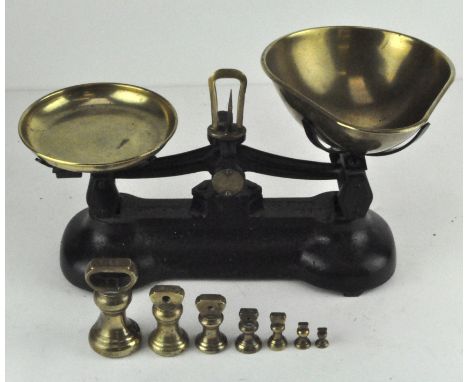 A set of Libra weighing scales, with original brass weights