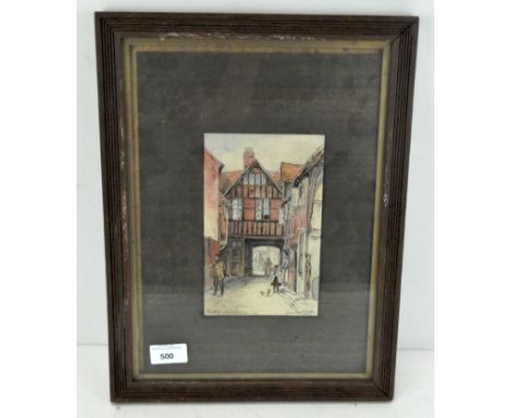 A Leonard pattern ink sketch and watercolour of a City Gateway, signed lower right and with personalised inscription, framed,
