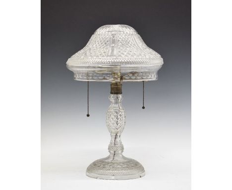 Good quality cut glass table lamp and shade, probably Waterford, circa 1930, overall height inclusive of shade 48.5cm  Condit