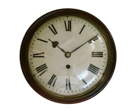 19th Century circular wall clock, the oak framed off-white enamel dial with Roman numerals, overall diameter 36cm  Condition: