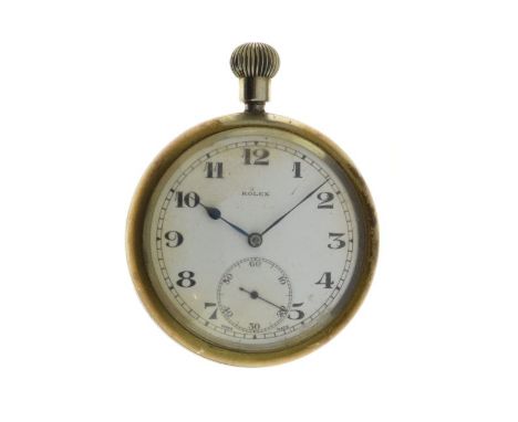 Rolex - Government issue metal open faced pocket watch, the white dial with black Arabic numerals, sunken subsidiary seconds 