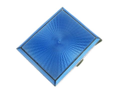 George V lady's engine turned silver and blue guilloche enamel cigarette case, maker Albert Carter, Birmingham 1934, 8.25cm x