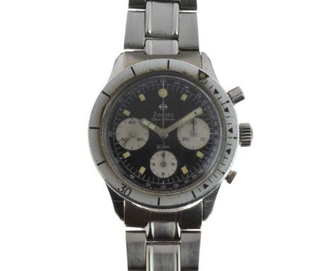 Zodiac - Gentleman's stainless steel 'Sea-Chron 20 atm' manual wind chronograph wristwatch, black dial with white subsidiary 