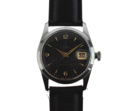 Tudor - Gentleman's Tudor Oysterdate Shock-Resisting stainless steel wristwatch, ref: 7929, manual wind, black dial with appl