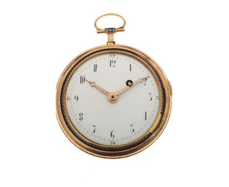 Late 18th/early 19th Century open faced pocket watch, in gilt metal with remnants of enamel decoration, possibly French, move