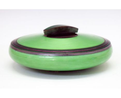 David Andersen silver, two-tone green and purple guilloche enamel bowl and cover by Thorbjorn Lie-Jorgensen, silver gilt inte