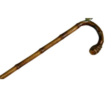 Early 20th Century silver mounted bamboo horse measure/walking stick, circa 1912, the silver mount with makers mark for J. Ho