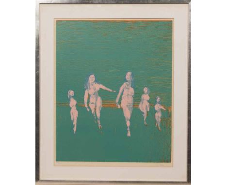 * SIDNEY NOLAN, 
GIRLS 
lithograph, signed in pencil 
58cm x 48cm 
Mounted, framed and under glass 
label verso: 'Compass Gal