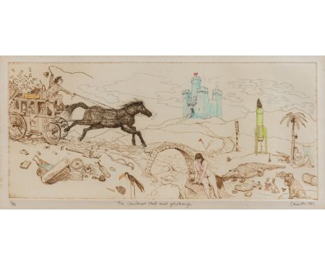 NO RESERVE δ Chris Orr (b. 1943)The Christmas Mail Must Get ThroughEtching with hand-colouring, 1983, signed, titled, dated, 