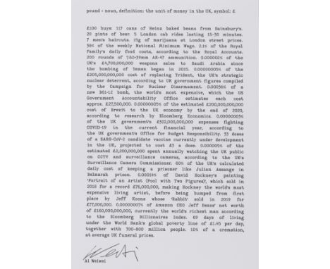 Ai Weiwei (b.1957)£ - 2020Lithograph, 2020, with the printed signature, the edition was 1000, on wove paper, the full sheet p