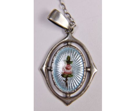 CHARLES HORNER PENDANT. Silver and enamel Charles Horner pendant with safety chain