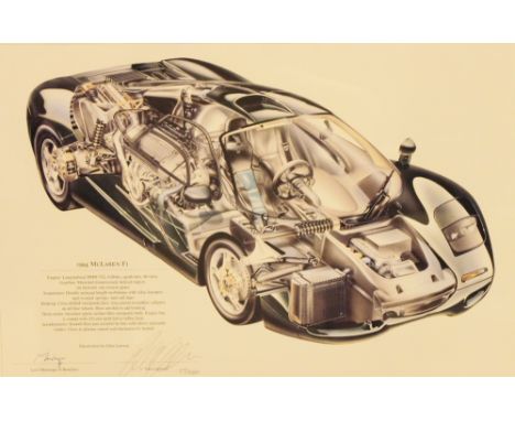 MCLAREN F1 SIGNED PRINT. Limited edition John Lawson 1994 Mclaren F1 picture signed by artist and Lord Montagu of Beailieu, 4