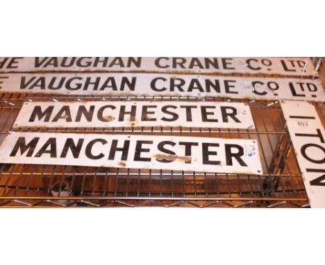 ENAMEL SIGNS. Five original metal and enamel signs, largest W: 91,5 cm