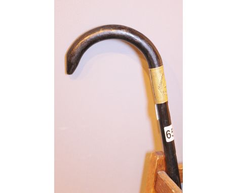 WWII GERMAN WALKING STICK. German WWII ebonised walking stick with brass plaque