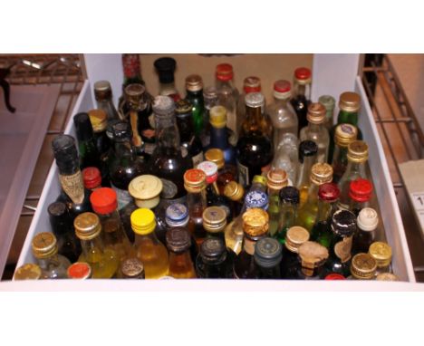 SPIRIT MINIATURES. Box of approximately 80 vintage miniature spirit bottles