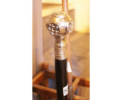 WALKING STICK. White metal divers helmet handled walking stick