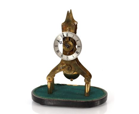 A 19th Century skeleton&nbsp;clock,&nbsp;having fusée movement, steel chapter ring under glass dome, 48cm high overall