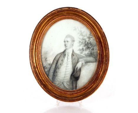 Attributed to John Taylor,&nbsp;circa 1755, a pair of portrait sketches of gentleman and lady in parkland setting, contained 