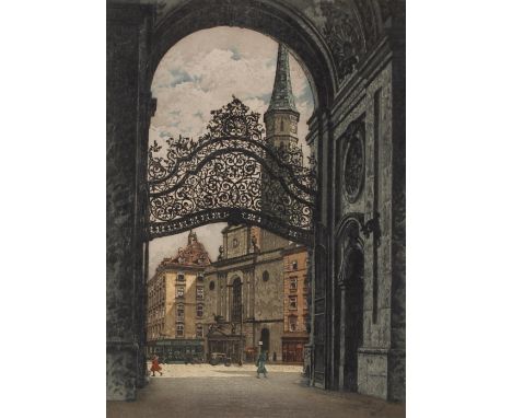 Four various framed architectural and scenic engravings