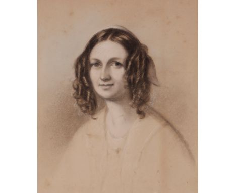 Victorian school,&nbsp;portrait of a young woman with ringlets in her hair, unsigned chalk and pencil, unframed 22.5cm x 18.5