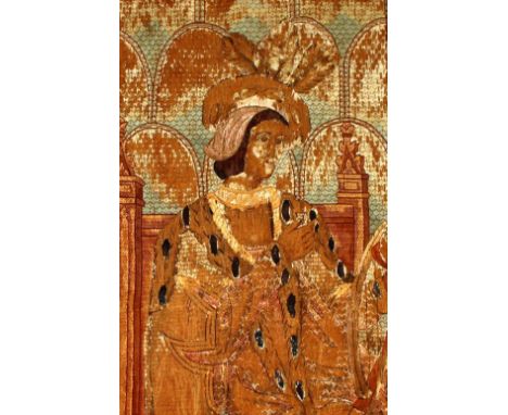 An early tapestry fragment, (possibly 17th Century) 75cm x 49cm contained in gilt frame&nbsp;