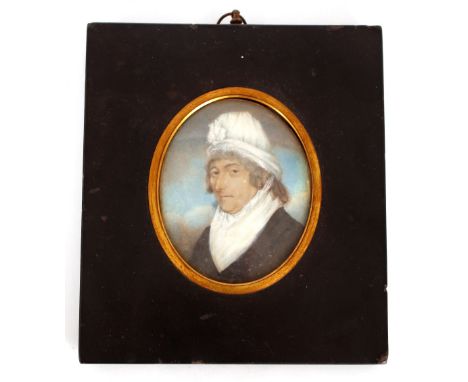 A 19th Century miniature portrait of Mrs Colebrook,&nbsp;in ebonised and gilt frame&nbsp;