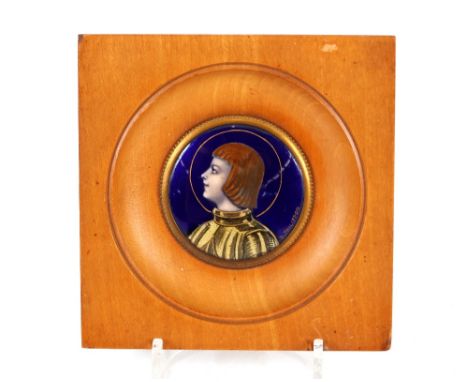 A Limoges miniature enamel portrait,&nbsp;of a Saint, signed R. Philippon