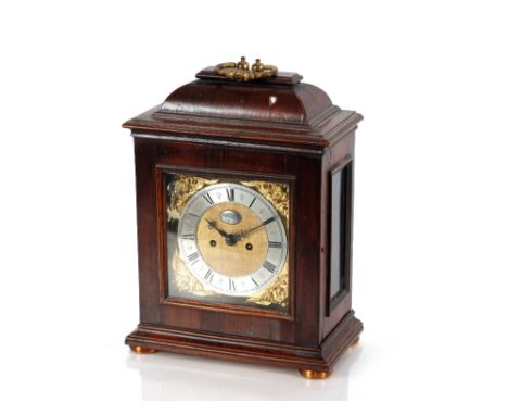 Attributed to Jasper Lugg of Gloucester,&nbsp;small rosewood cased bracket clock having brass spandrel dial and steel chapter