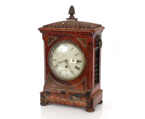 A Regency mahogany brass inlaid bracket clock,&nbsp;having single fusée movement, the circular painted Roman numeral dial ins