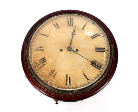 A 19th Century mahogany twin fusée drop dial wall clock,&nbsp;having 8 day movement striking on a bell, white enamel Roman nu