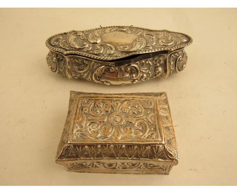 A Chester silver embossed trinket box, hinge a/f, and a white metal embossed box 