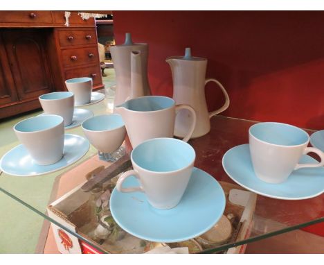 A circa 1970's Poole sky blue/dove grey tea/coffee set  