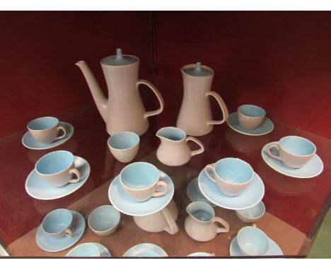 A circa 1970's Poole sky blue/dove grey coffee set including coffee pot, hot water jug etc  