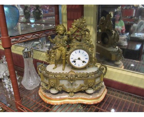 A French gilded metal figural mantel clock a/f