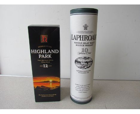 Highland Park Single Malt Scotch Whisky Orkney Islands aged 12 years, 70cl boxed, Laphroaig Single Islay Malt Scotch Whisky, 