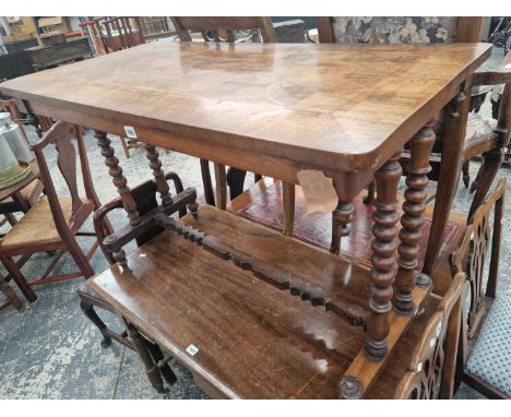 A 19th Century inlaid mahogany side table twin bobbin turned end supports. 104 x 55 x 70cm high