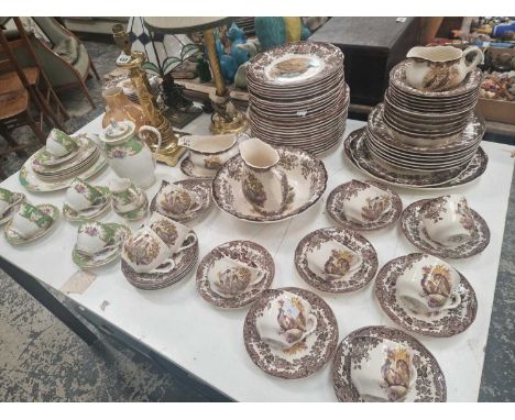 A Royal Worcester duck decorated breakfast set, Grafton tea wares and three table lamps
