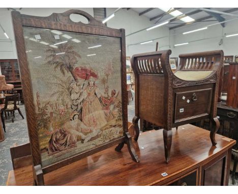 A mahogany piano stool and a firescreen.