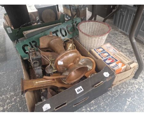 A copper ewer, aneroid barometers, Radium light bulbs, a waste paper basket, etc.