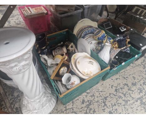 A quantity of various decorative china wares a vintage polaroid camera, speakers etc. 