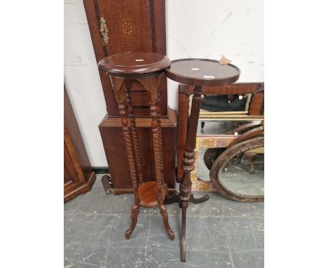 Two vintage tall plant stands