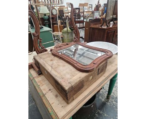 A vintage iron-bound chopping block, a marble basin, a pine mirror, a plant stand and a watering can.