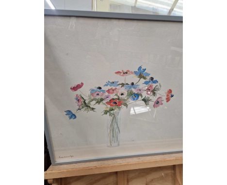 A watercolour by Anne Moon, sweet peas, together with a print. 