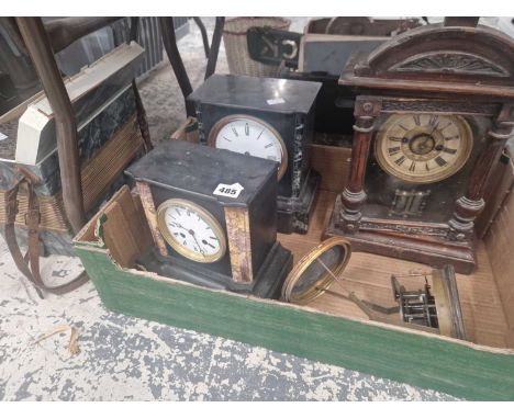 Three Victorian mantle clocks and a small accordion. 