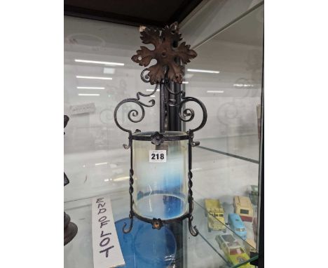 A James Powell iron mounted cylindrical vaseline glass ceiling lantern£35 plus vat to post